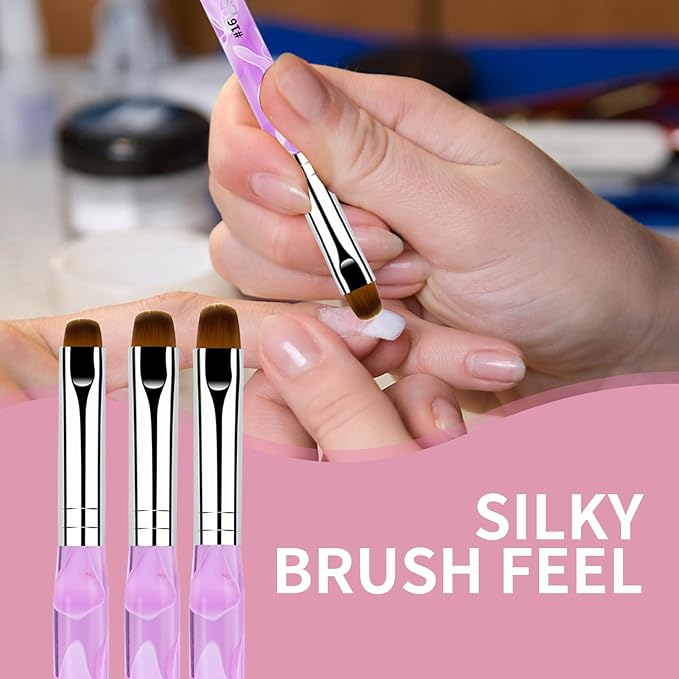 French Manicure Brush, Esclane 2 Way French Nail Brush with Dotting Tool for Manicure Cuticle Clean Up Nail Art Design, French Tip Brush(Purple, #12)