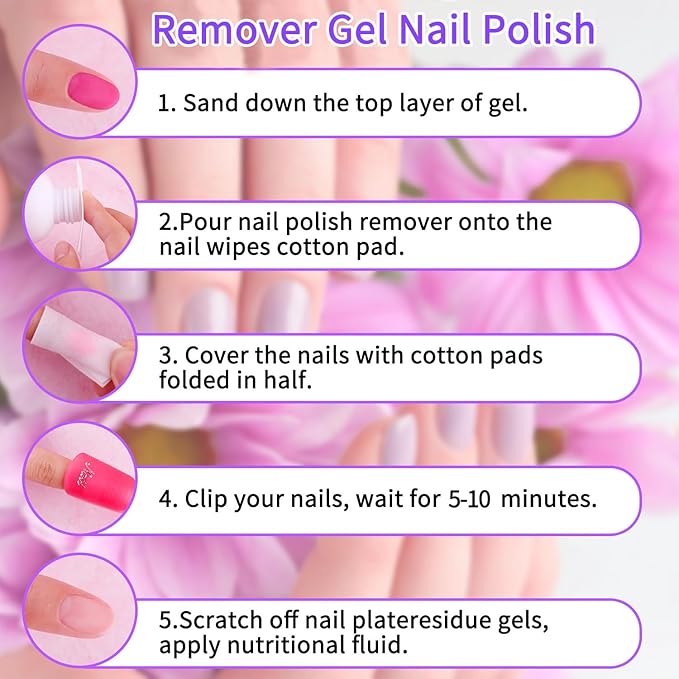Nail Polish Gel Remover Kit with Glass Cup and 50 Cotton Pads - Professional Fingernail Polish Remover for Soak Off Gel&Artificial Nail.120ml/4oz