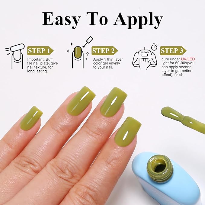 Imtiti Gel Polish, Eucalyptus Green Gel Polish 3 in 1 One Step Gel Polish Kit, Soak Off LED U V Gel Polish Nail Art Starter Manicure Salon for Women Girls 0.3 Fl Oz