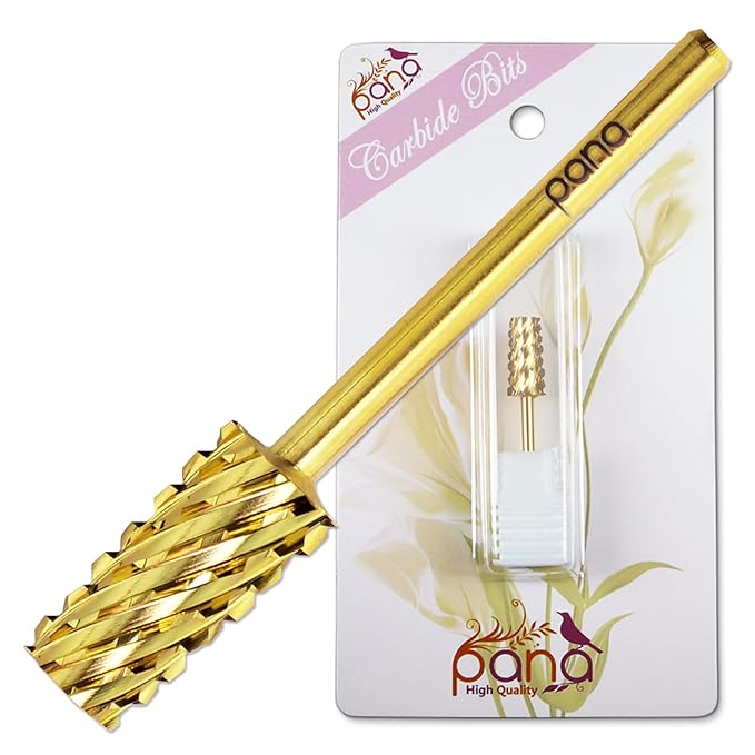 Premium Pana 3/32" Tapered Barrel Carbide Nail Bit -For Electric Dremel Drill Machine, Nail Art Design, Manicure, Pedicure, Nail File, Cuticle Clean etc. (Extra Coarse Grit- Gold)