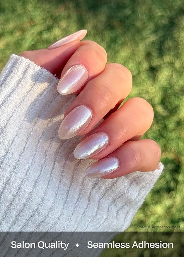 ohora Semi Cured Gel Nail Strips (N Glazed Glow) - White, Glazed, Works with Any UV/LED Lamps, Salon-Quality, Long Lasting, Easy to Apply & Remove - Includes 2 Prep Pads, Nail File & Wooden Stick