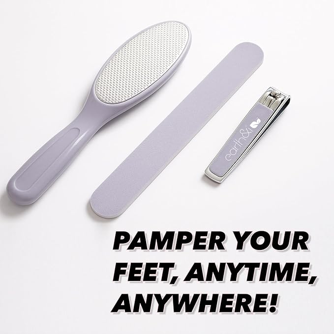 Earth & I -3 pc Manicure Pedicure Set: Large Nail Clipper, Callus Remover & Contour File, Stainless Steel Nail & Foot Care Kit for Men & Women, at Home Mani-Pedi Kit, Travel-Friendly Nail Care (Pink)