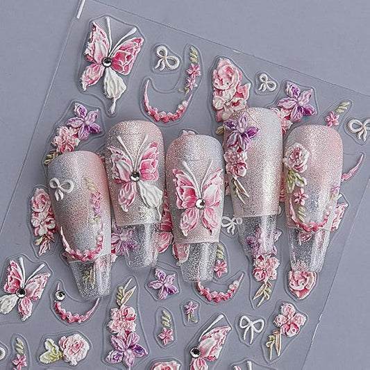 1 Sheets Butterfly Crystal Diamond Nail Art Stickers Embossed Butterfly Nail Decals French Flower Bow Design Self-Adhesive Pegatinas Uñas Nail Stickers Nail Decals for Women Spring Nails Decoration
