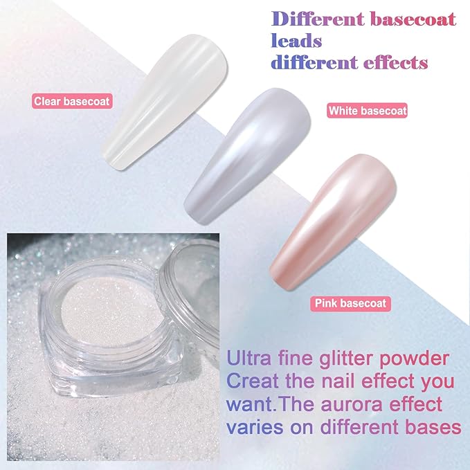 SIUSIO White Pearl Chrome Nail Powder, 3pcs Iridescent Aurora Powder Metallic Mirror Effect Pigment Pearlescent Mermaid Pigment for Nail Art Manicure Decoration Sets