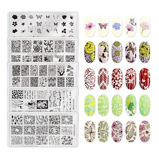 MR.FOX Nail Stamping Plate Set, 5Pcs Nail Art Stamp Kit Templates for Women with Plenty of Images