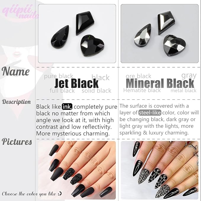 2630Pcs Mine Black Nail Rhinestones 120 Multi Shapes Metallic Black Big Gems Nail Charms +2510 Flatback Rhinestones Round Beads K9 Glass Stones Nail Art Diamonds jewels for Nails Eyes Makeup Crafts