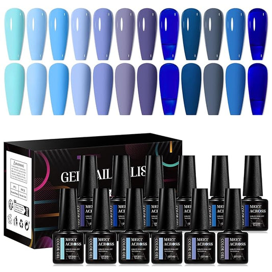 MEET ACROSS 12PCS Gel Nail Polish Set, 12 Colors Gel Nail Kit Art Design Soak Off UV LED,Nail Art Design Gifts for Women (SET-3, 12PCS)