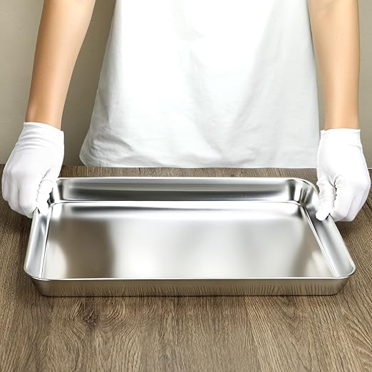 QWORK Stainless Steel Surgical Tray, Flat Bottom Tray, for Medical Instruments, Tattoo, Surgical Supplies, 15 3/4 x 11-13/16 x 1 inch, 4 Pack