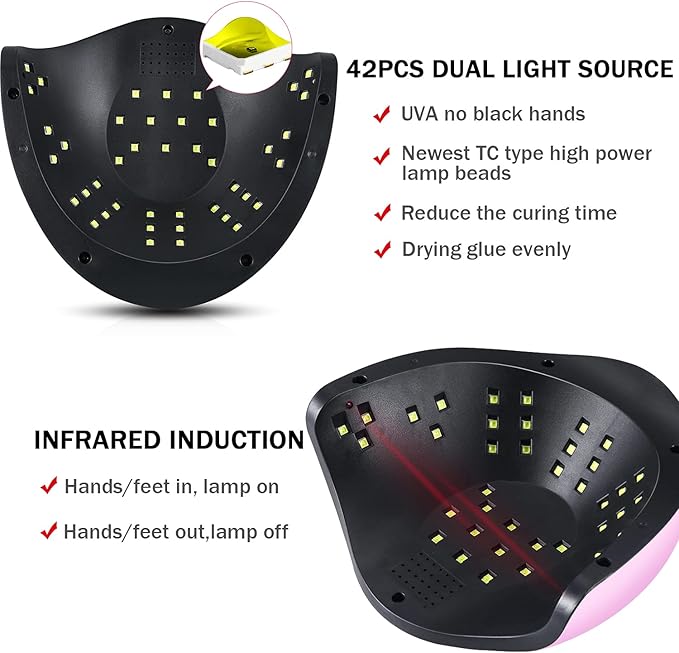 UV Gel Nail Lamp 120W LED Nail Light Fast Nail Dryer for Gel Polish Curing with 4 Timers Portable Handle Large Space Automatic Sensor(Pink)