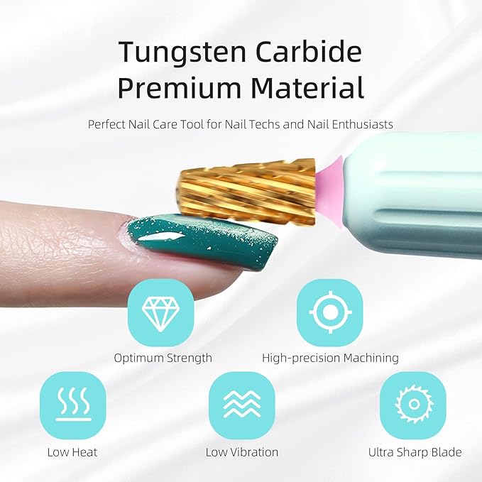 Safety Tapered Nail Drill Bits,Titanium Coating Round Top 3/32 Carbide Nail Bit, Two-way Rotate for Both Hand, Manicure Drills Accessories Remove Thick Gel Tool (3XC, titanium)