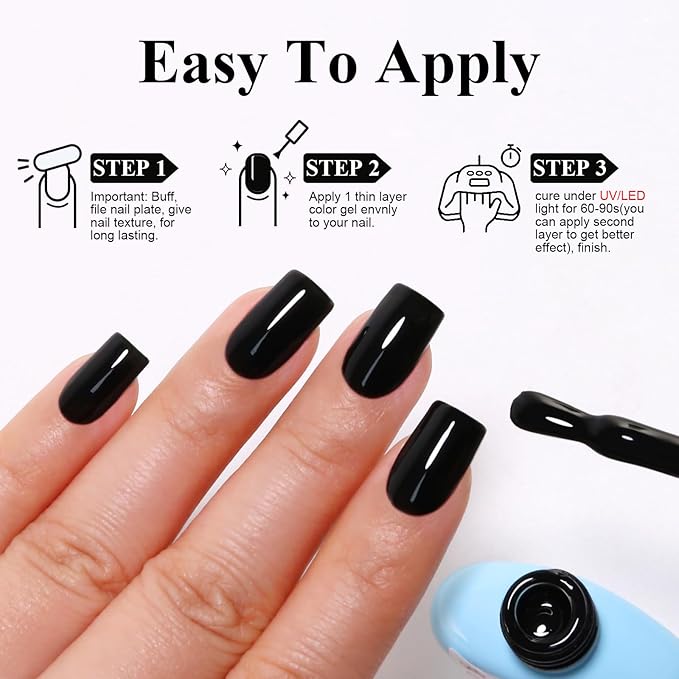 Imtiti Black Gel Polish, Black Gel Polish 3 in 1 One Step Gel Polish Kit, Soak Off LED U V Gel Polish Nail Art Starter Manicure Salon for Women Girls 0.3 Fl Oz