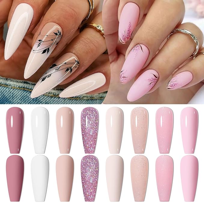 MEET ACROSS Gel Nail Polish Set, 8 Colors Nude Pink Milky White Gel Polish Set Peach Pink Skin Tones Neutral Nail Polish Barely Pink Soak Off LED Starter Kit Popular Nail Art DIY Manicure Gifts