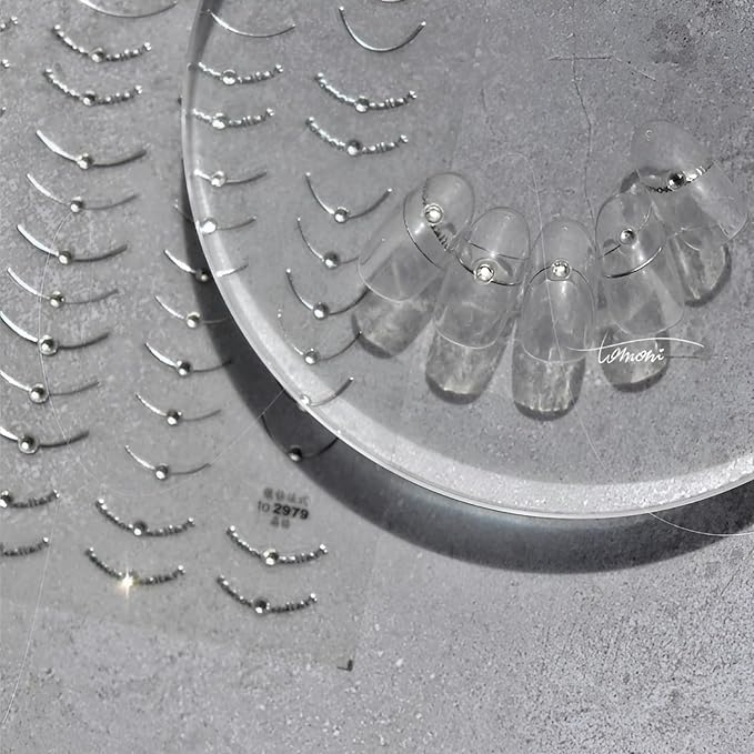 5D Embossed French Tip Nail Art Stickers Silver Gold Nail Stickers for Nail Art Self Adhesive Stripe Nail Decals with Rhinestone Design French Tip Nail Art Supplies for Women Girls