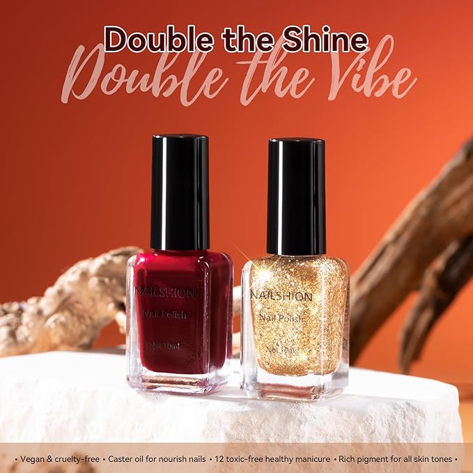 Deep Red Wine Nail Polish Set, Fast Air Dry Fall Winter Nail Polish Duo, Opaque Dark Red, Non-Gel, Crème, Toxic-free Long Lasting Glossy Nails Art for Home DIY Manicure Gift