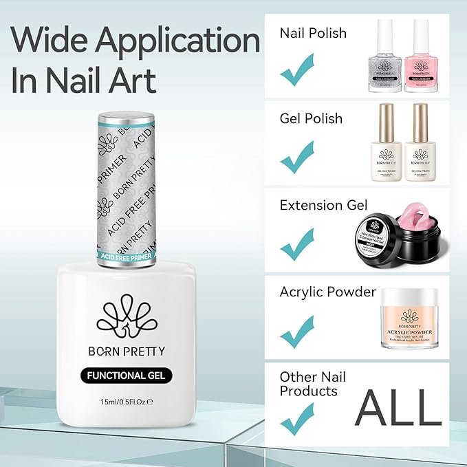Born Pretty Nail-Primer, Acid Free Natural Nail Bond Nail-Primer for Gel Nail Polish, Non Acid Nail-Primers for U V Gels, Fast Drying Prep Dehydrator Base Varnish Manicure Bonder Liquid 15ml