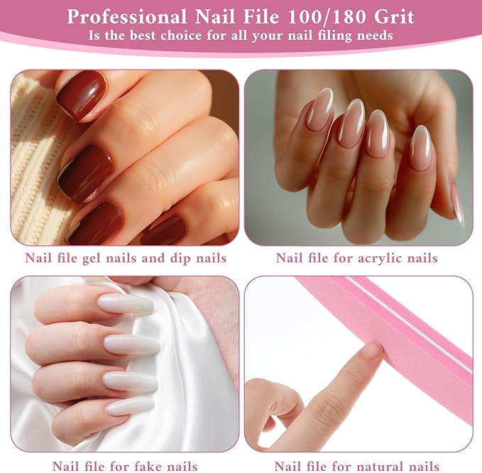100 Pack Nail Buffers 100/180 Grit Heavy Duty Nail Files for Women Washable Double Sided Nails Sanding Block File for Acrylic Natural Gel Nails, Pink