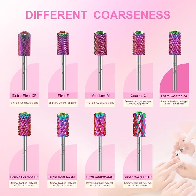 3/32" 2PCS Large Barrel Smooth Round Top Tungsten Carbide Nail Drill Bit Safety Bit for Gel & Acrylic Removal, 2-Way Rotating Efile Tip, Salon Electric File Accessory (XC Grit, Multicolor)
