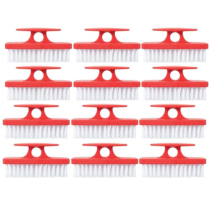 Nail Brush for Cleaning Fingernails, Nail Scrubber Brush, Toe Foot Hands Fingernail Brush Cleaner- Small Scrub Brush- All-Purpose Stiff Cleaning Brush (12 Pack, Red)