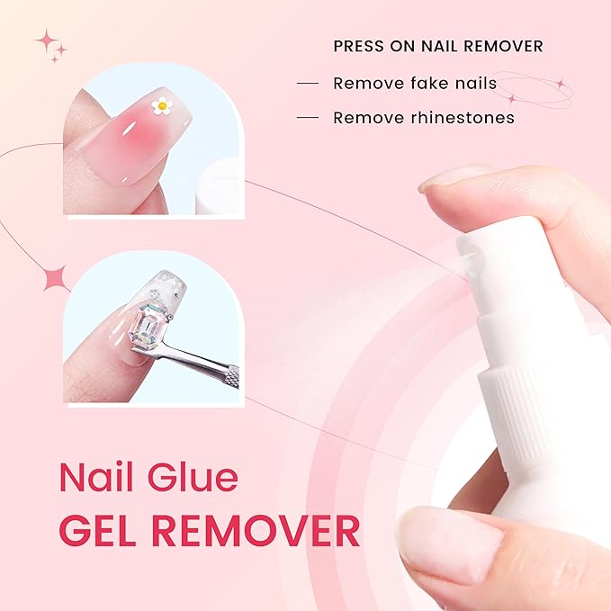 Spray Nail Glue Remover & Cuticle Oil Pen Set Press on Nail Remover Glue off Remove Nail Care Nails Art Tools with Nail Polish Remover Pads (set1)