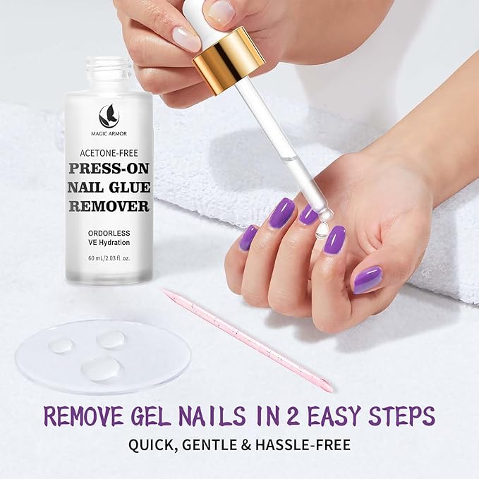 60 ML Nail Glue Remover for Press on Nails with Crystal Stick, Acetone-Free Odorless Nail Gel Glue Remover, Soft Painless Removal for Nail Tips