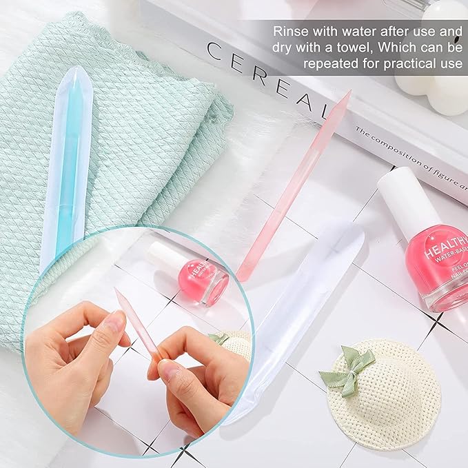 SILPECWEE 3 Pieces Glass Cuticle Pusher Glass Nail File Crystal Glass Cuticle Stick Set Double Sided Cuticle Remover Tool Cuticle Tools for Nails Manicure Pedicure Precision Filing