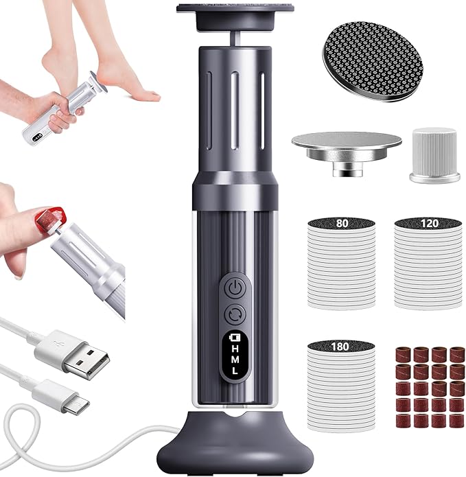 Electric Foot Callus Remover with Nano-Glass Head&Rechargeable Base,6 Speeds Cordless Electric Foot File with Digital Display,Callus Remover for Feet Dead Skin Home Spa Salon with 60Pcs Sandpaper Disk