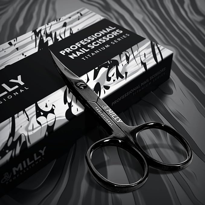 Professional Nail Scissors | High Carbon Stainless Steel | Manicure | Razor Sharp Curved Blade for Women - 100% Stainless Steel Beauty Scissors for Nails (Black)
