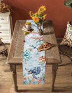Sea Turtle Coastal Table Runners 72 Inches Long, Summer Beach Coral Table - Image 4