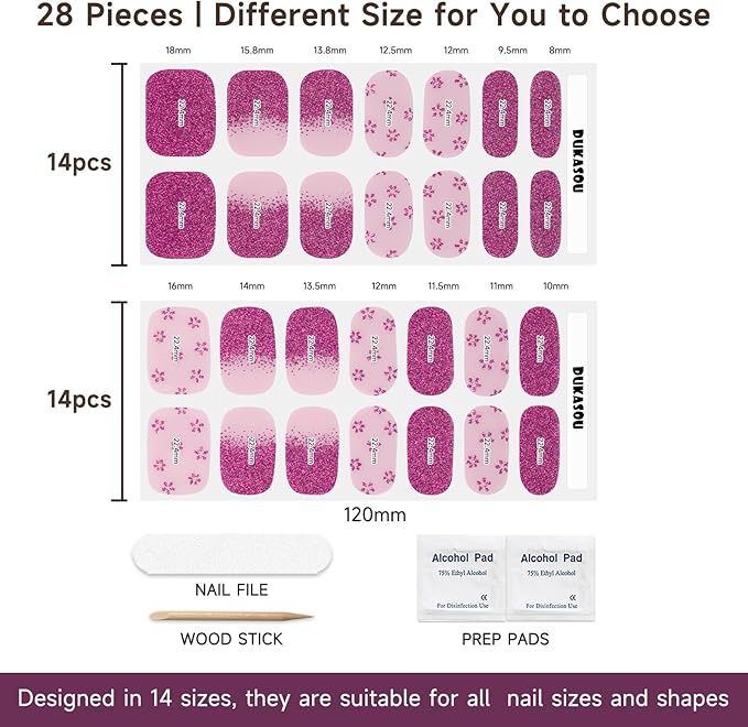 Semi Cured Gel Nail Strips | 28 pcs Gel Nails Strips for Women Work with Any UV Lamp, UV Nail Stickers for Women Home DIY Nails Art (Tiny Flower)