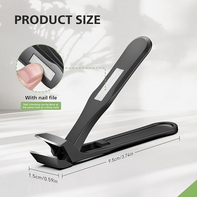 BALUCA Premium Slanted Toenail Clippers for Ingrown Nails – Heavy Duty Curved Blade Nail Clipper for Thick Nails, Seniors & Men – Ergonomic Grip with Built-in Nail File, Black