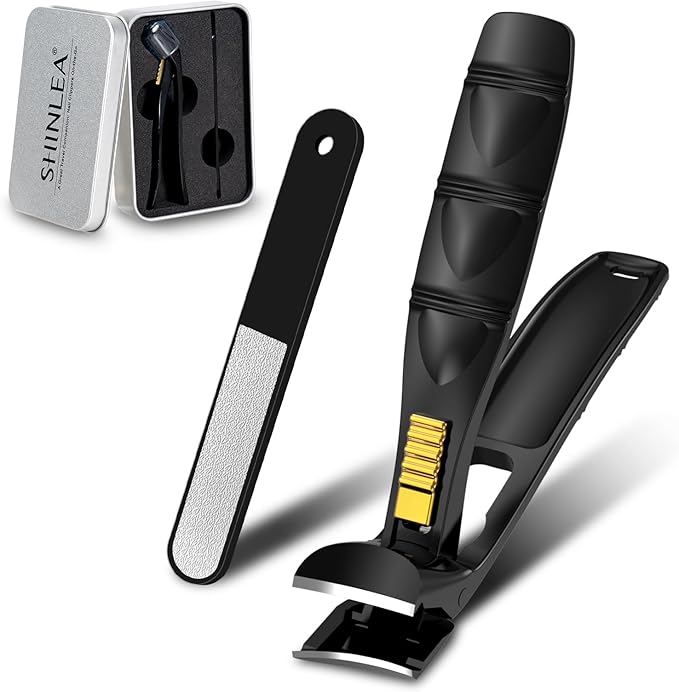 Nail Clippers for Seniors Thick Toenail, Professional Fingernail Toenail Clippers with Catcher, Sharp Wide Opening and Long Handle Nail Cutter for Men Women, Black