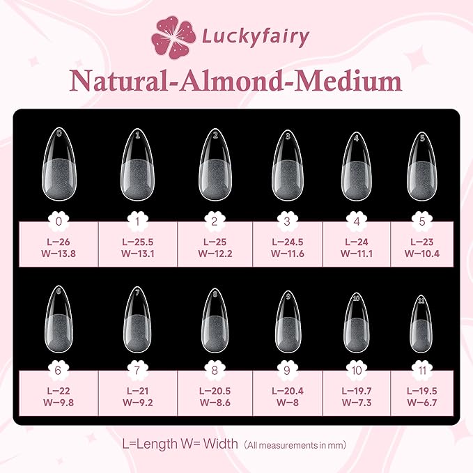 Medium Almond Nail Tips, 240pcs Soft Gel Pre-Filed Acrylic Almond Fake Nails, Half Matte Full Cover Clear Press on Flase Nail Tips for Nail Extension Home DIY 12 Sizes Gelly Tips