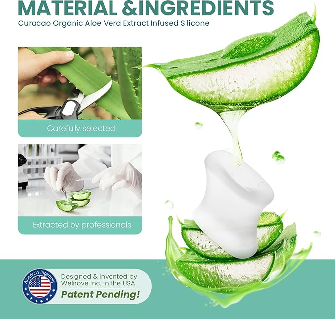 Welnove Upgraded Gel Toe Separators – 12-Pack Aloe Vera Extract Infused Silicone Toe Spacers for Straightening Overlapping Toes, Bunions, Calluses – Bunion Corrector for Men and Women