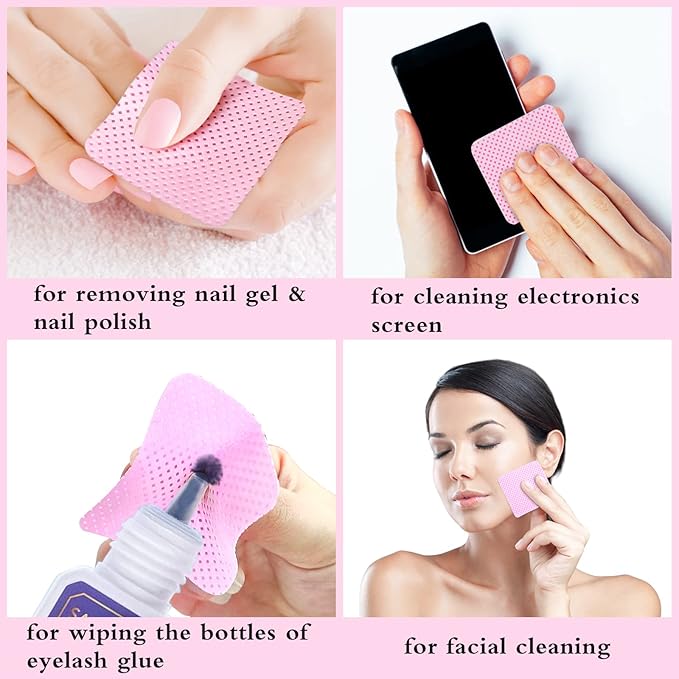 Pink Lint Free Nail Wipes- 2000PCS Super Absorbent Nail Polish Remover Pads- Disposable Lint Free Wipes for Nail Polish Removal, lash Extensions Application, Nail Care