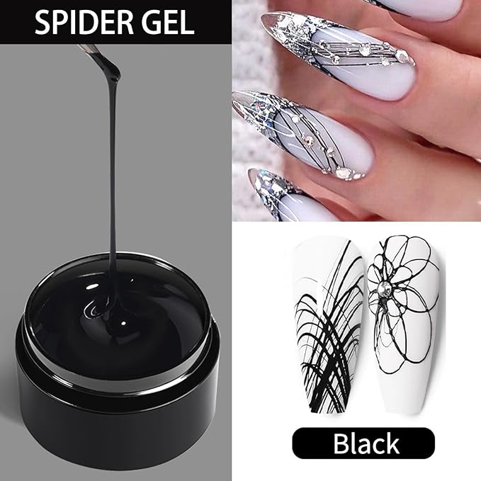 5g/0.18oz Spider Gel Kit for Nails, Spider Design for Art Wire Drawing Nail Gel for Line with Brushes for Nail Art (White Black Silvery)