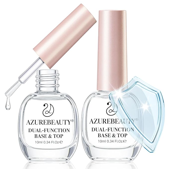 AZUREBEAUTY 2-in-One Clear Base & Top Coat Nail Polish Strengthener Set – Quick Dry, High Shine, Long Lasting, Air Dry, 2 Bottles 10ml, Gentle Formula, Natural Ingredients, Salon Quality