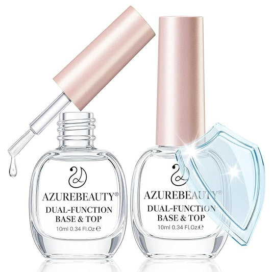 AZUREBEAUTY 2-in-One Clear Base & Top Coat Nail Polish Strengthener Set – Quick Dry, High Shine, Long Lasting, Air Dry, 2 Bottles 10ml, Gentle Formula, Natural Ingredients, Salon Quality