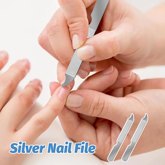 12 PCS Metal Nail Files for Women Stainless Steel Finger Nail Buffer Double-Sided Precision Fingernail Files with Curved Sharp Pointed Tip Thin Durable Nails File Bulk for Salon Home Travel