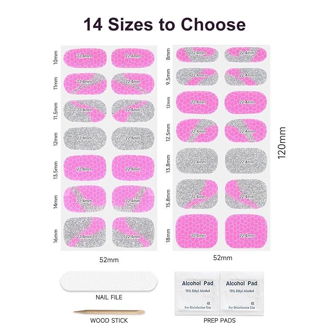 Semi Cured Gel Nail Strips,28 PCS Nail Wraps for Women,Gel Stickers for Nails UV Light,Long Lasting, Includes Prep Pads, NailFile & Wood Stick