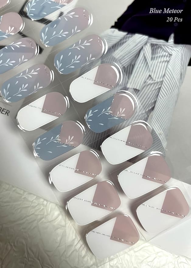 Semi Cured Gel Nail Strips (Pink Diamond), White French, 20 Pcs Gel Nail Wraps, Stickers, UV Light Required, Salon Quality, Long Lasting