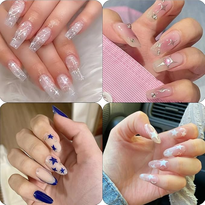 6Pcs Independence Day Star Nail Art Stickers Decals 3D Self-Adhesive Shiny Star Nails Decals Glitter Black White Pink Blue Five Pointed Stars Nail Stickers French Starlight Nails Supplies Decoration
