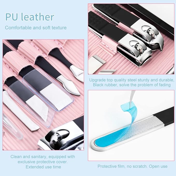 Multifunction Nail Clipper Set Pedicure Cutter Nail File Scissors Kit with Travel Case Stainless Steel Blue Manicure Set Tools (Color : 10pcs-Blue)