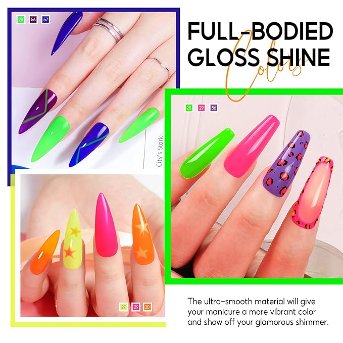 Peacecolor Neon Gel Nail Polish Set, 10ml Fall Gel Polish Bright Hot Pink Orange Yellow Purple Green Blue Vibrant Soak Off U v LED Gel Nail Art Manicure Gifts for Women DIY Salon