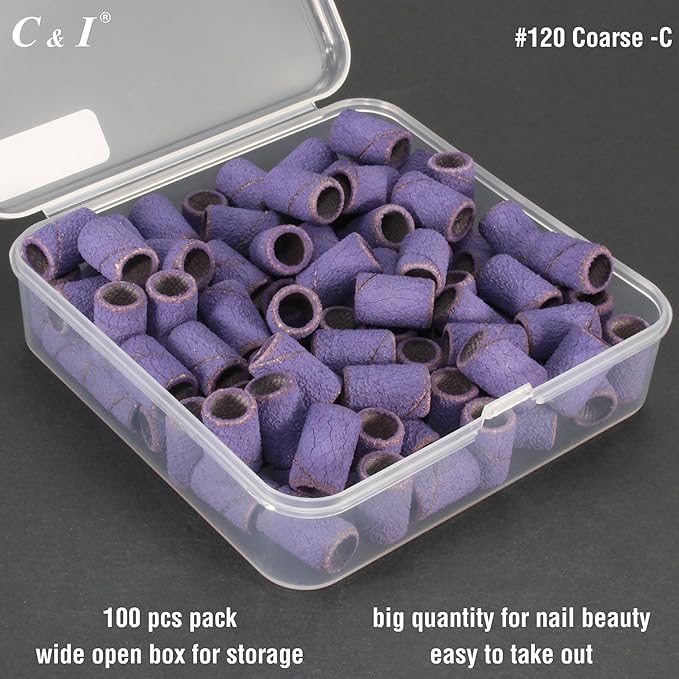 C & I Nail Sanding Bands 100 PCS Plus Upgrade Mandrel 1 PC, Nail Drill Bits for Acrylic Gel Nails Remove, Natural Nails Buffer for Nail Prep and Nail Shiner (Purple, #120 Coarse)