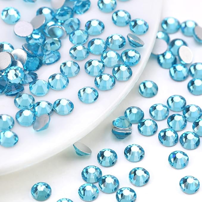 4010Pcs Aquamarine Rhinestones Lake Blue Nail Rhinestones for Makeup K9 Glass 6 Sizes (1.6-6mm) to SS30 Round Flatback Water Blue Nail Gems Stones Jewels Non-Hotfix Nail Charms for Nails Eyes Face etc