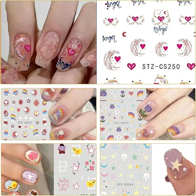 Flower Nail Art Stickers The Moon and The Stars Decals, Adhesive Nail Supplies Accessories 3D Flower Stickers for Women DIY Decoration (5 PS + one Clip)