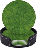 6 Pcs Green Grass Leather Coasters by CAPVKING