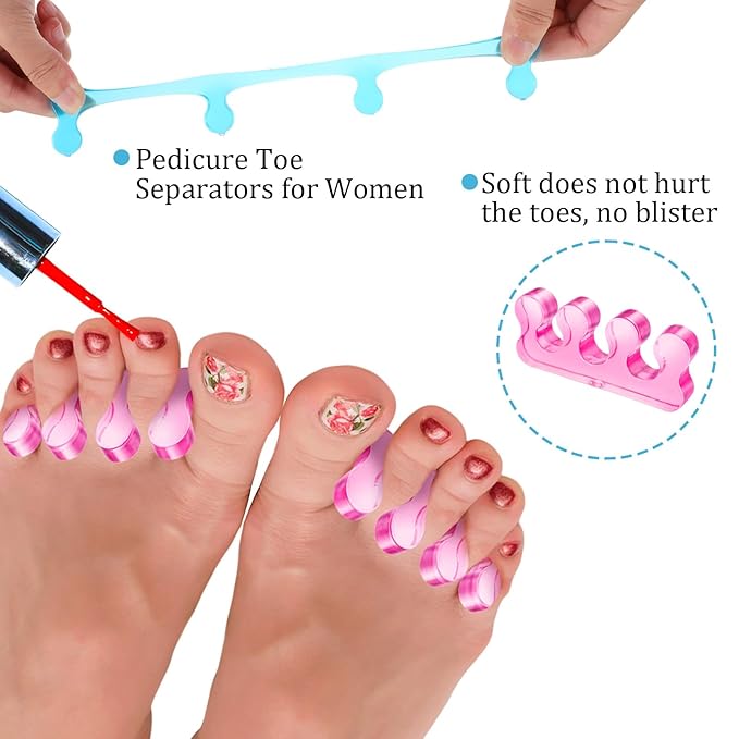 8Pcs Toe Separators for Pedicure Pedicure Toe Spacers & Spreaders Soft Finger Separators Polishing Manicure Coating Gel Painting Nail Accessories Men and Women (Blue Pink)
