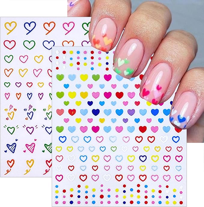 6 Sheets Sparkling Colorful Five-Pointed Star Nail Art Stickers 3D Self-Adhesive Heart Nail Sticker Colorful Summer Flower Design Nail Decals Supplies for Women Girls DIY Manicure Decoration