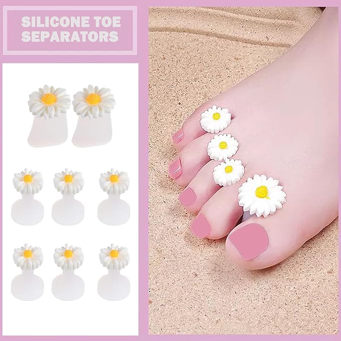32 Pieces Toe Separators Silicone Flower Toe Separators for Pedicure Colorful Toe Stretcher Nail Polish Art Tools Pedicure Spacers Tools for Nail Salon Toes Dividers (B)